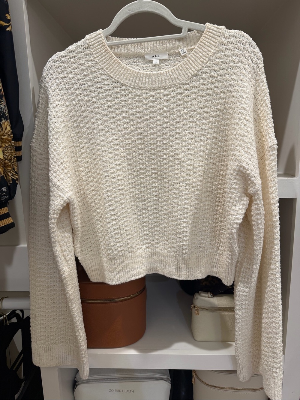 ALC Ivory Textured Knit Cropped Sweater Size Small